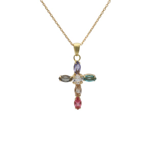 Κολιέ σταυρός από ασήμι 925 με Swarovski πέτρες