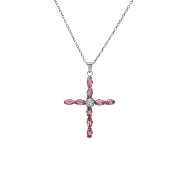 Κολιέ σταυρός από ασήμι 925 με Swarovski πέτρες